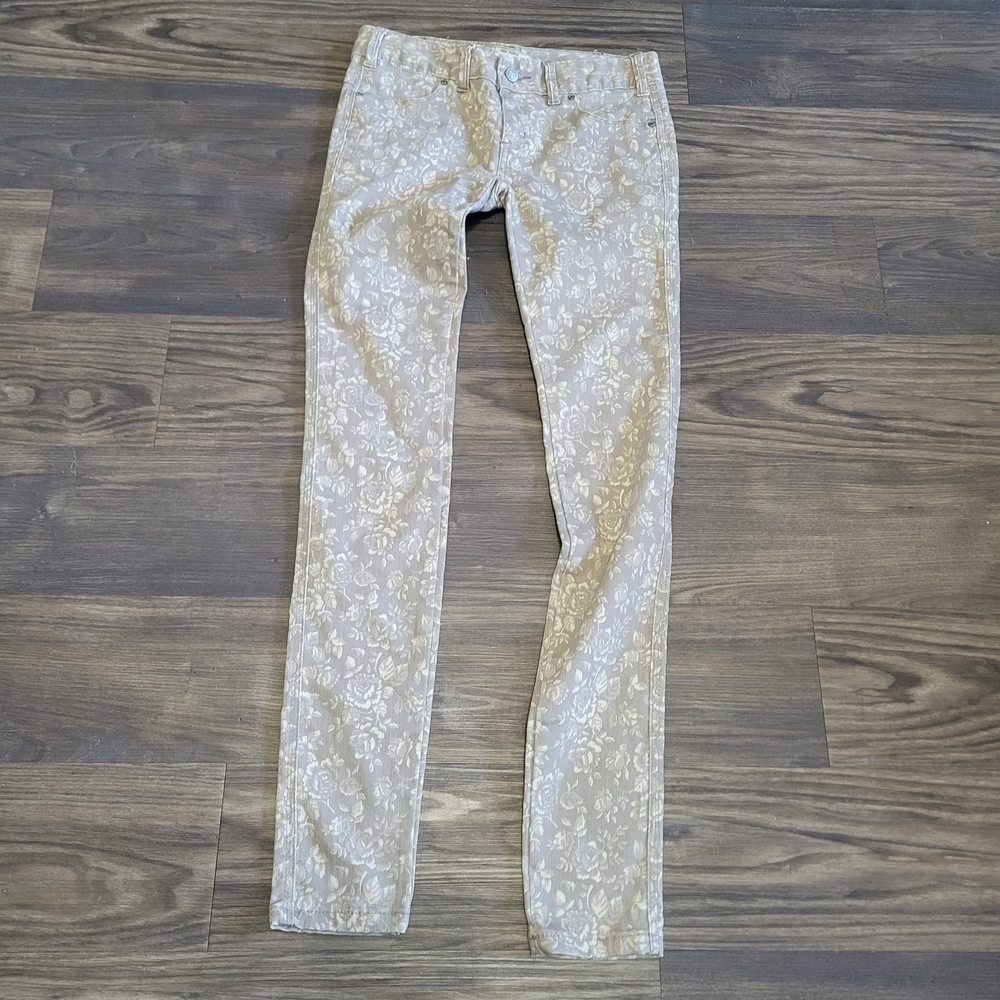 Free People Beige Floral Skinny Jeans Size 25 Womens Boho Bohemian Stretch